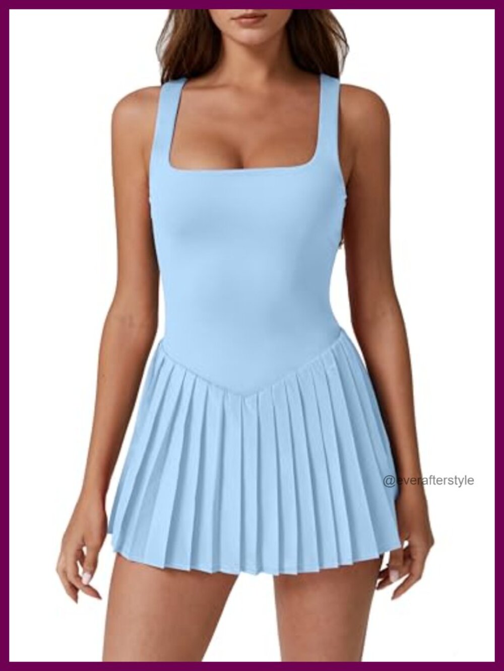 Square Neck Tennis Dress Pleated Sleeveless Built in Shorts Athletic with